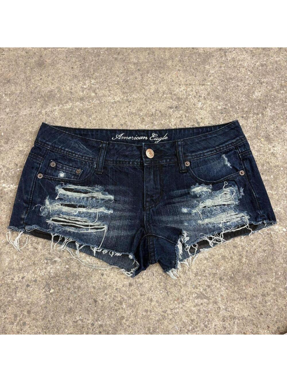 Vintage Y2K Low Rise Denim Micro Shorts Dark Wash American Eagle